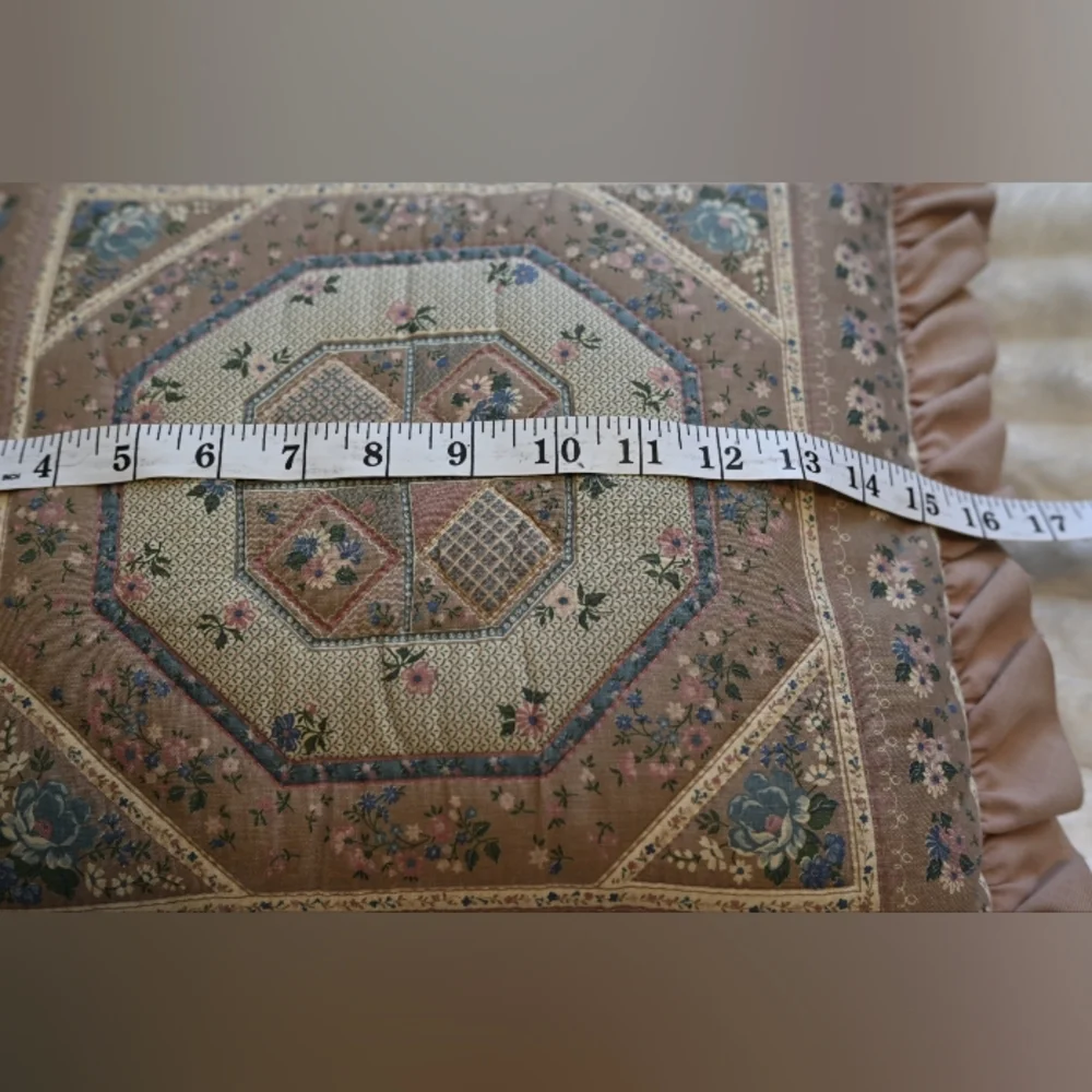 Floral Patchwork Quilted Accent Pillow 14X14 Old Rose Cottagecore Removable Case